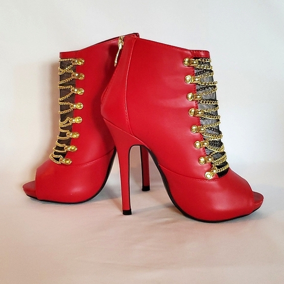 Shoedazzle | Liliana red open toe heeled booties - Picture 6 of 12